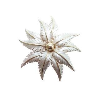 Vintage Two Tone Silver & Gold Leaf Flower Brooch Pin Matte Finish MCM Style